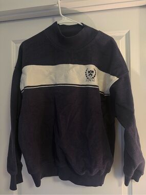 Vintage BDG Urban Outfitters Fleece Mock Neck Sweatshirt Faux Leather Stripe